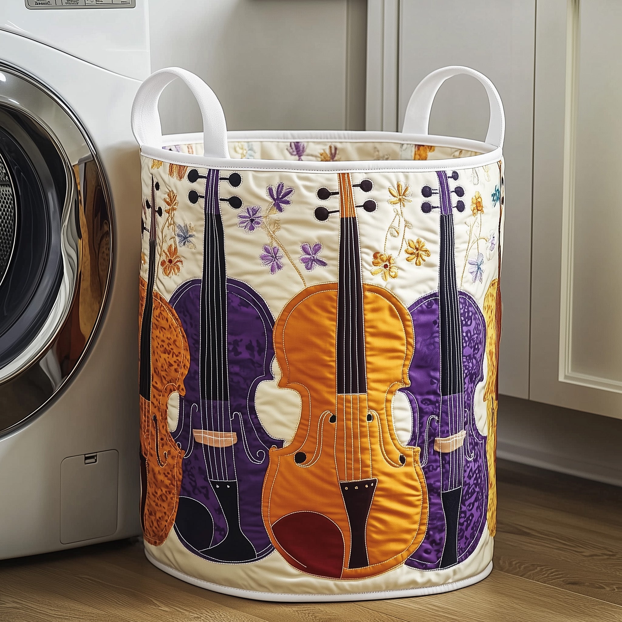 Melodic Violin Quilted Laundry Basket New Year Merch Gift