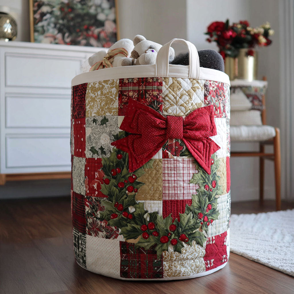 Noel Wreath Charm Quilted Laundry Basket Mother�s Day Merch Gift