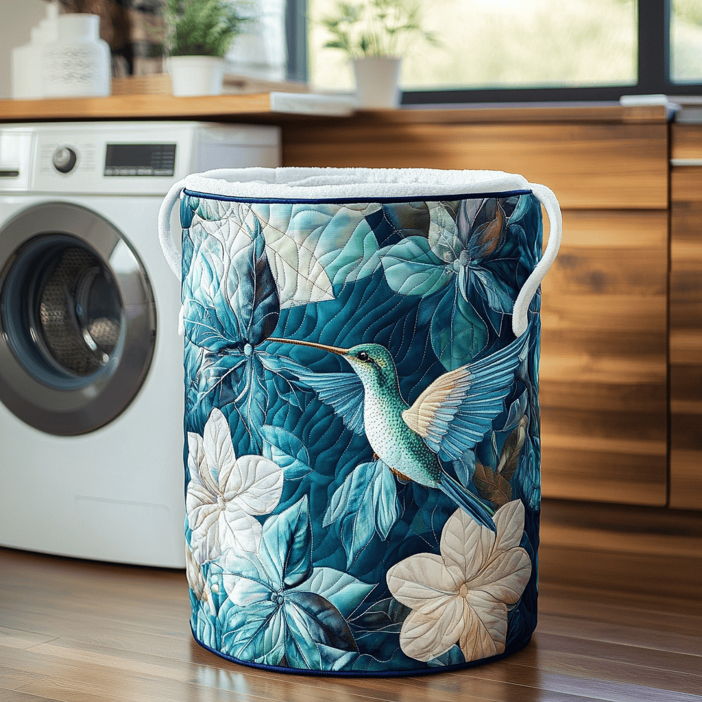 Hummingbird Bliss Quilted Laundry Basket Merch For Cozy Nights
