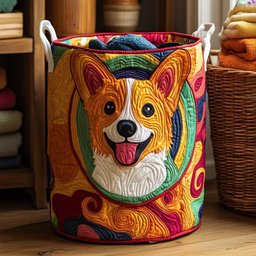 Rainbow Corgi Quilted Laundry Basket Merch For Kids
