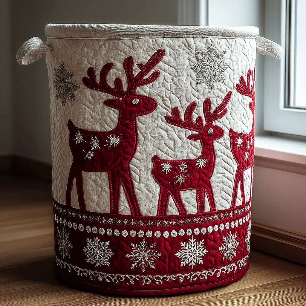 Reindeer Dream Quilted Laundry Basket Father�s Day Merch Gift