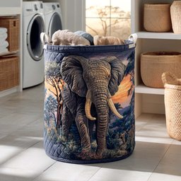 Safari Elephant Quilted Laundry Basket Merch For Cozy Nights