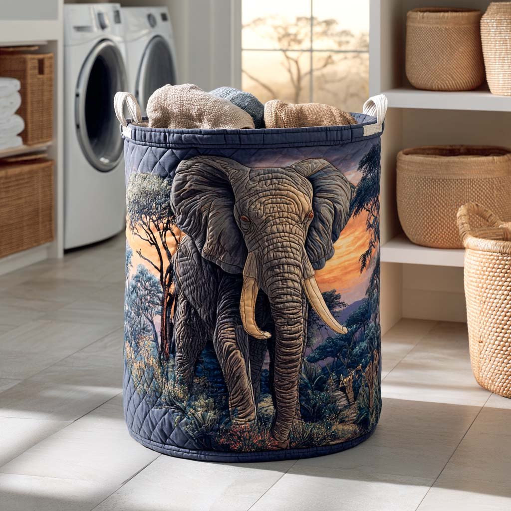 Safari Elephant Quilted Laundry Basket Merch For Cozy Nights