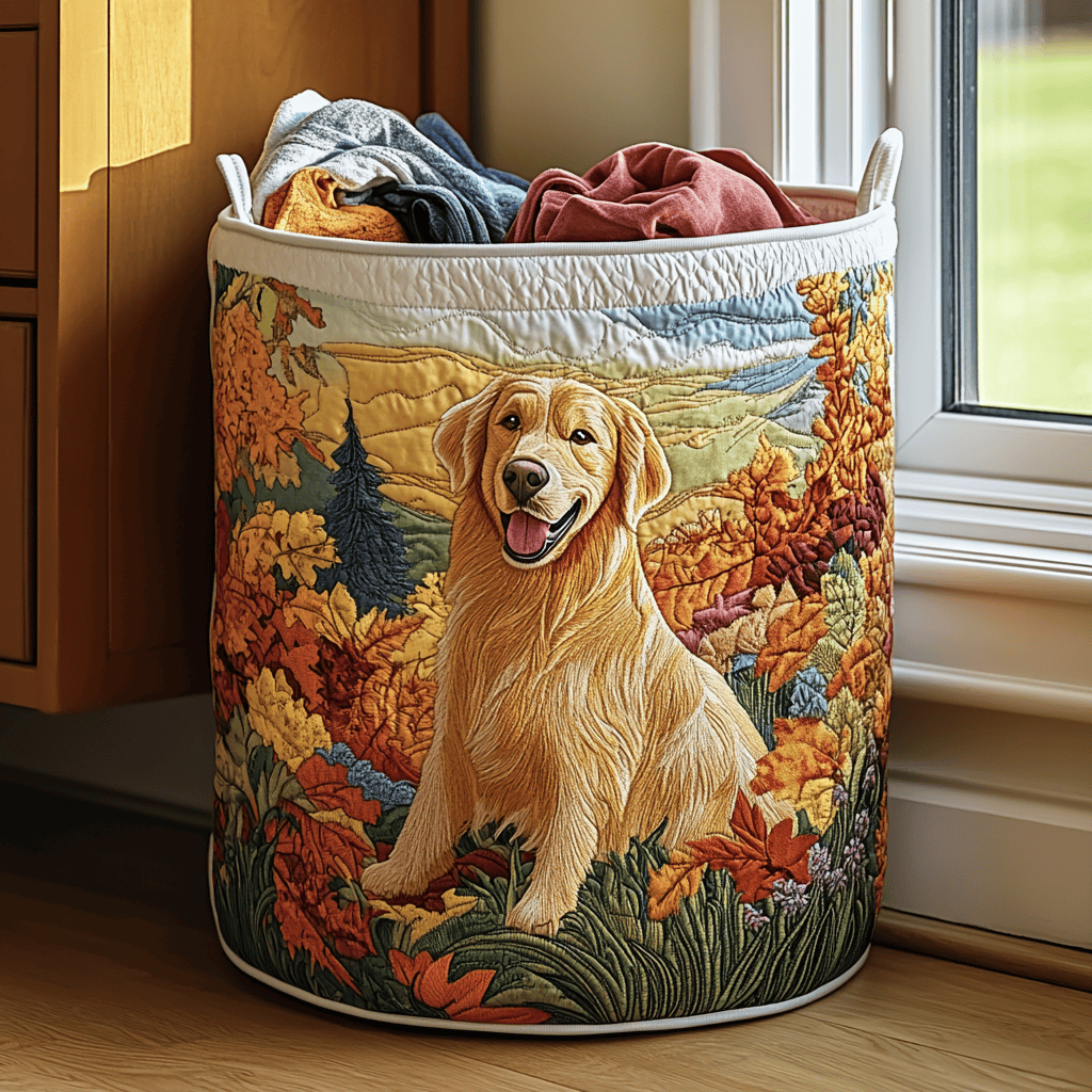 Golden Retriever Joy Quilted Laundry Basket Merch For Him