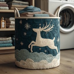 Nordic Reindeer Quilted Laundry Basket Summer Merch Vibes