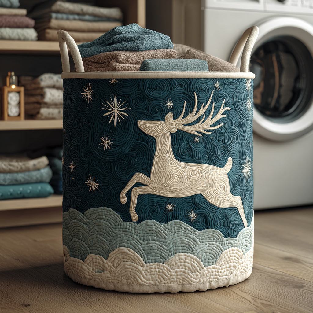 Nordic Reindeer Quilted Laundry Basket Summer Merch Vibes