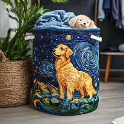 Golden Tail Wag Quilted Laundry Basket Ideal Gift For Mom