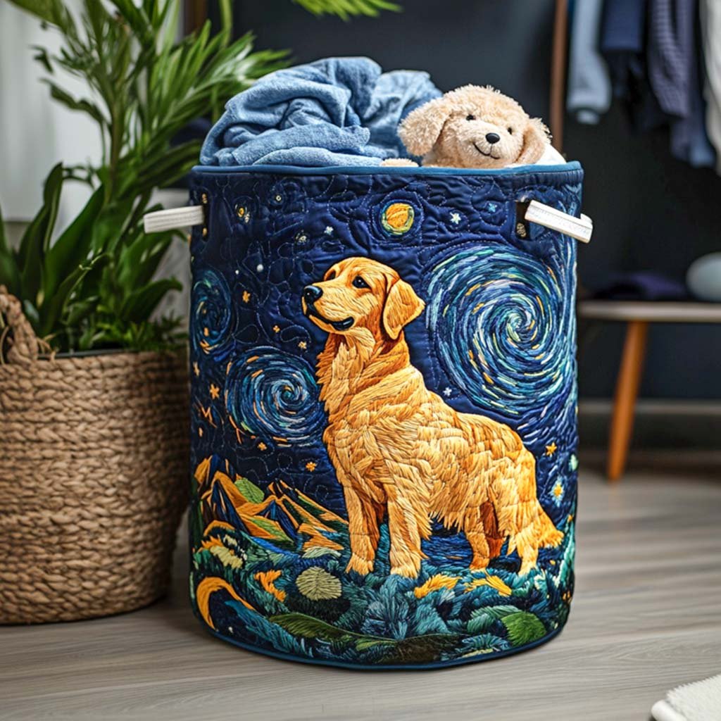 Golden Tail Wag Quilted Laundry Basket Ideal Gift For Mom