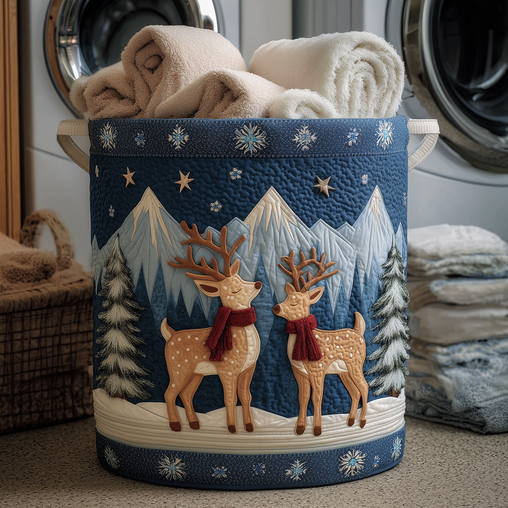 Winter Reindeer Quilted Laundry Basket Graduation Merch Gift