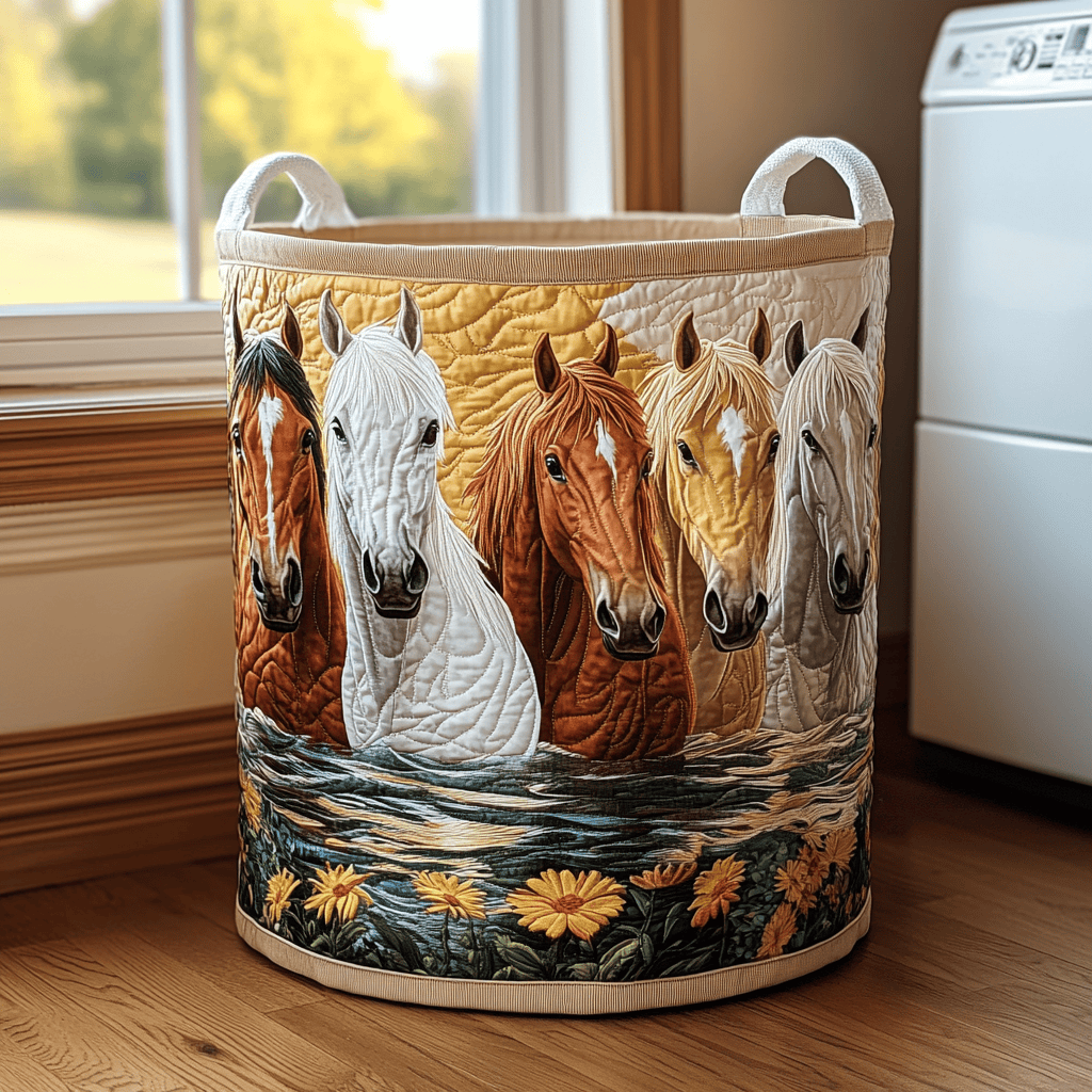 Horse Blossom Quilted Laundry Basket Graduation Merch Gift