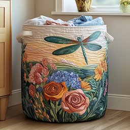 Floral Wings Quilted Laundry Basket Merch For Home And Bedroom