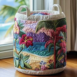 Ocean Bloom Quilted Laundry Basket Merch For Friends