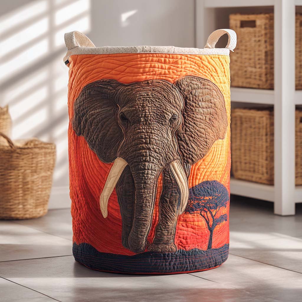 Majestic Elephant Quilted Laundry Basket Merch For Home And Living