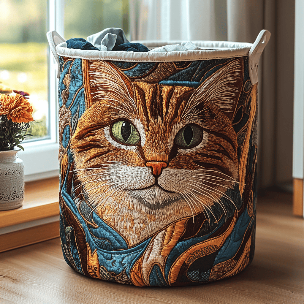 Sunny Cat Quilted Laundry Basket Merch For Dad