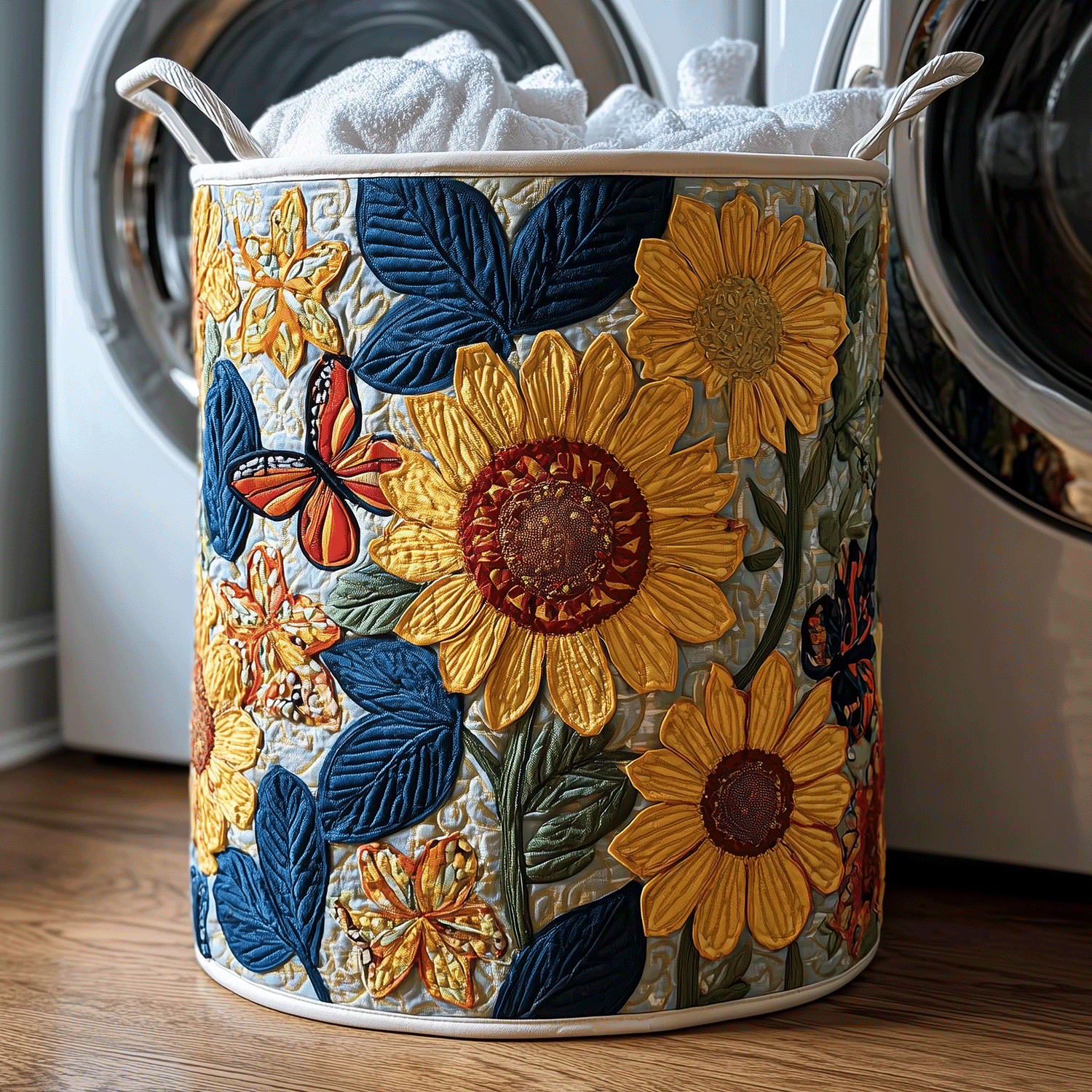 Sunny Bloom Quilted Laundry Basket Thanksgiving Merch Gift