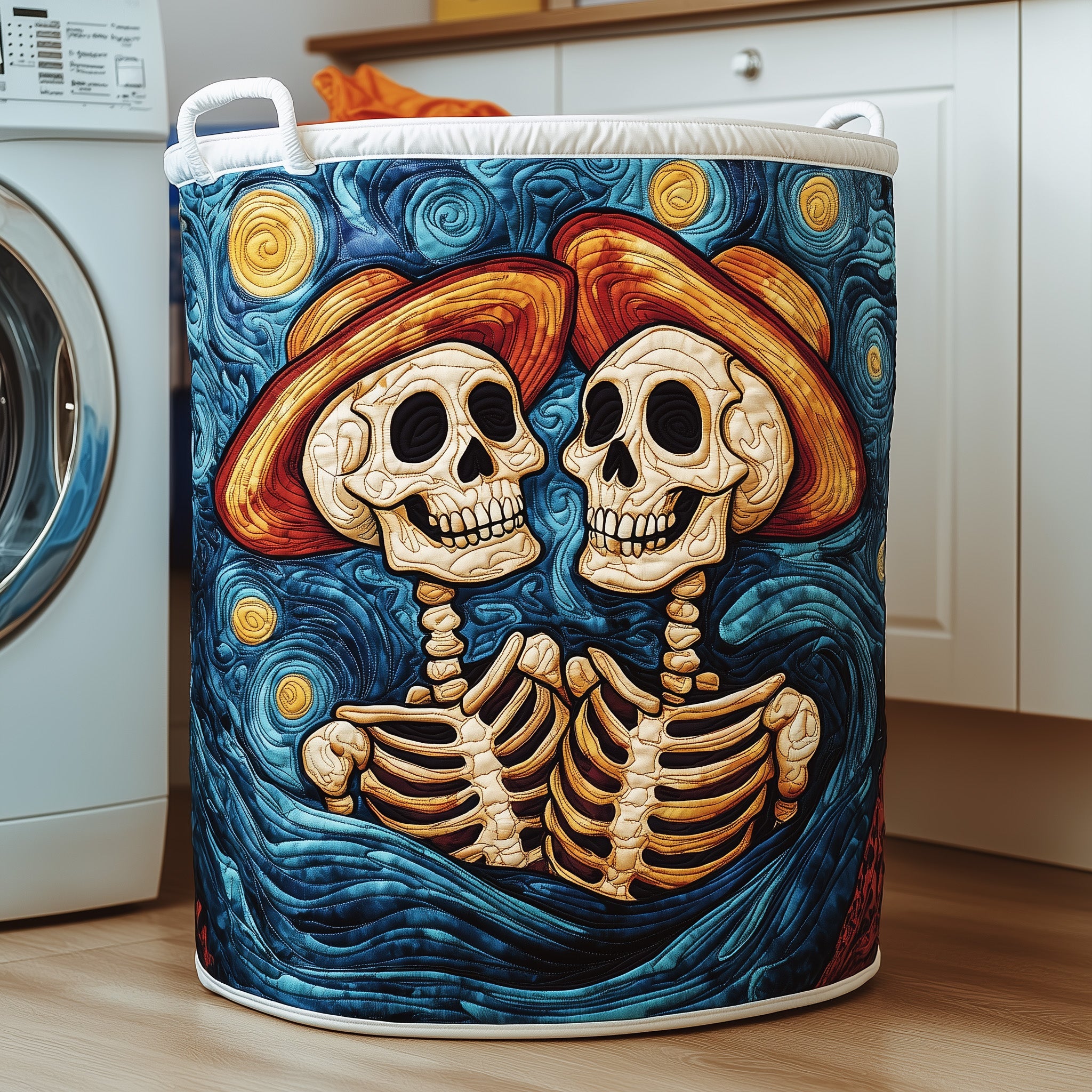 Starry Night Skeletons Quilted Laundry Basket Perfect Gift For Your House