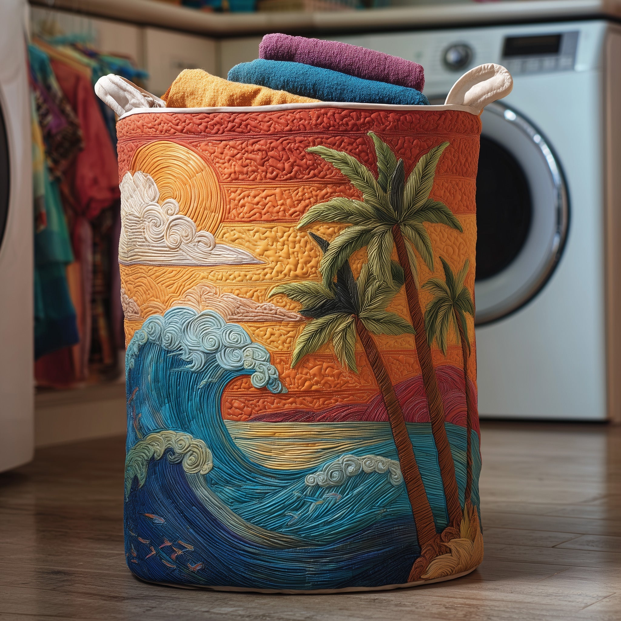 Tropical Beach Quilted Laundry Basket Perfect Gift For Apartment Living