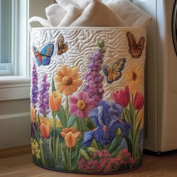 Spring Bloom Quilted Laundry Basket Holiday Merch Gift