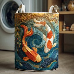 Twin Currents Koi Quilted Laundry Basket Thanksgiving Merch Gift