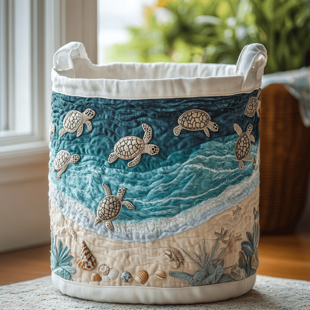Turtle Shore Quilted Laundry Basket Ideal Gift For Mom