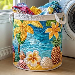 Plumeria Blossom Quilted Laundry Basket New Year Merch Gift