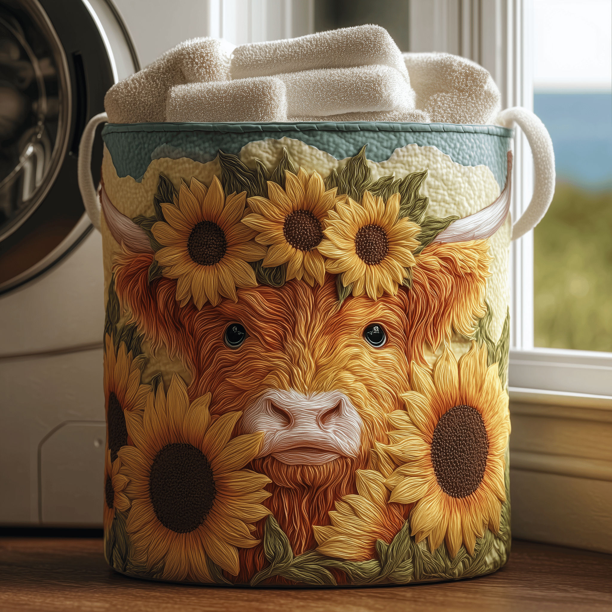 Highland Cow Blossom Quilted Laundry Basket Great Stocking Stuffer