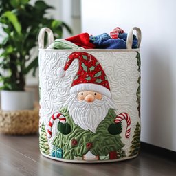 Gnome Cheer Quilted Laundry Basket Holiday Merch Gift