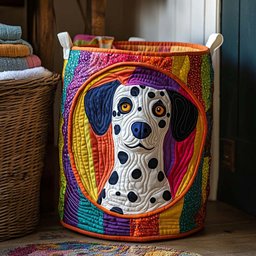 Rainbow Dalmatian Quilted Laundry Basket Summer Merch Vibes
