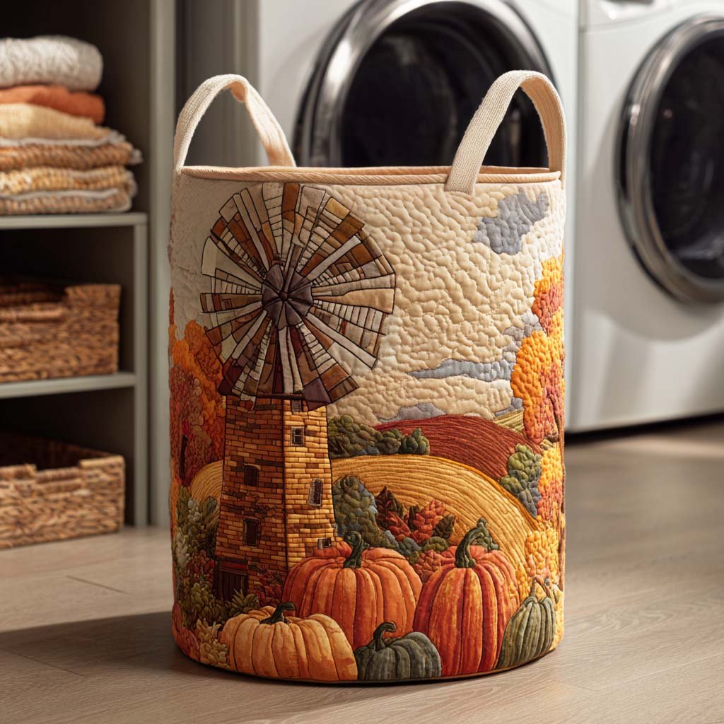Golden Fall Vibes Quilted Laundry Basket Mother�s Day Merch Gift