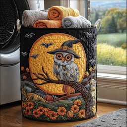 Witch Owl Night Quilted Laundry Basket Winter Merch Essentials