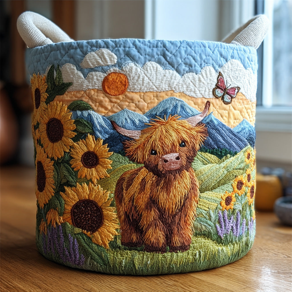 Sunflower Highland Quilted Laundry Basket Thanksgiving Merch Gift