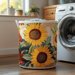 Sunflower Charm Quilted Laundry Basket Winter Merch Essentials