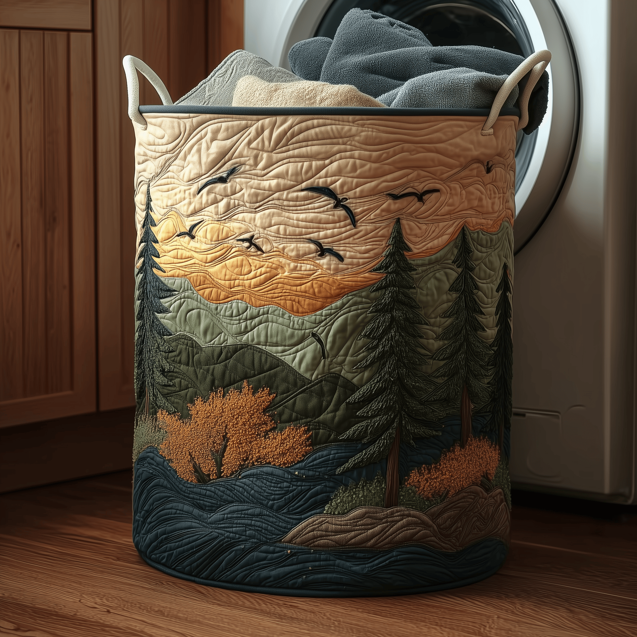 Nature Escape Quilted Laundry Basket Winter Merch Essentials