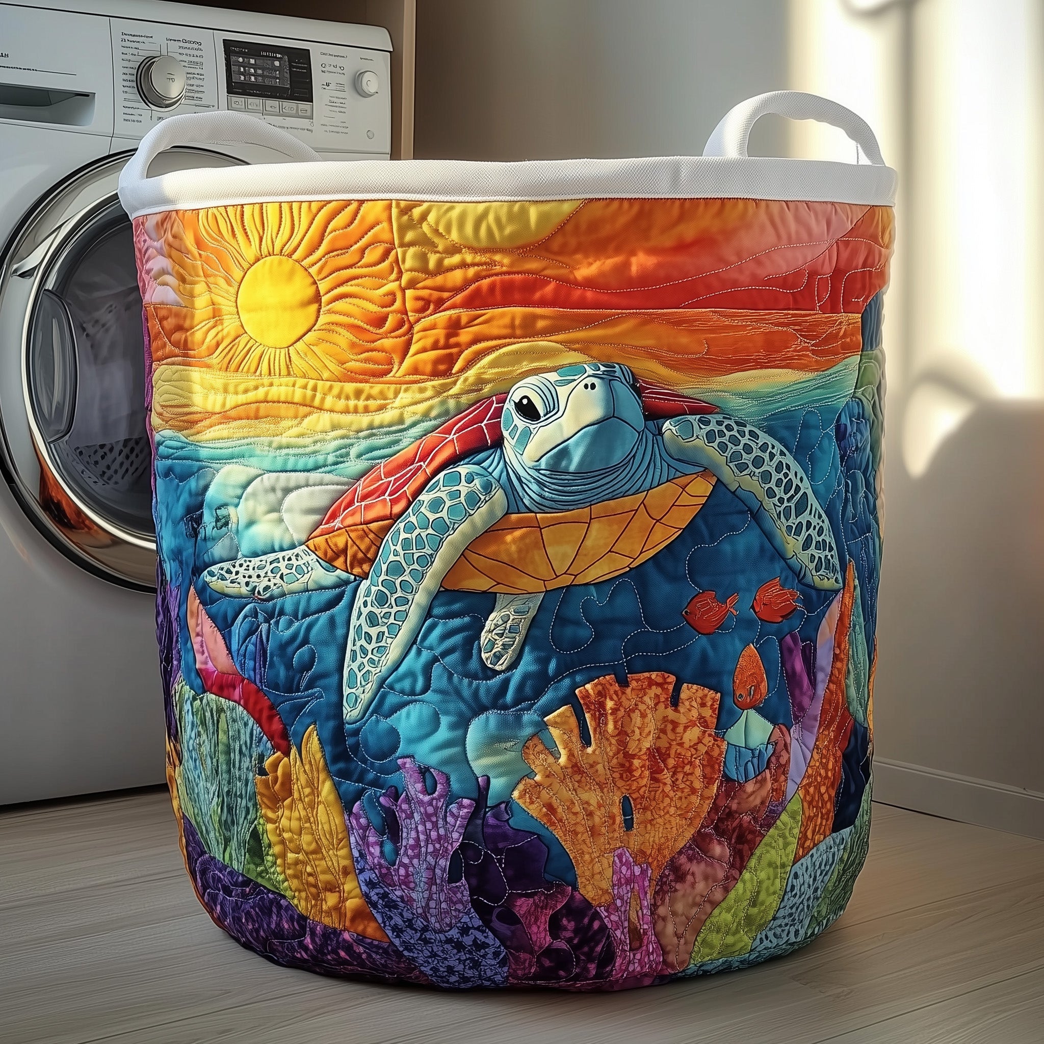 Sunrise Turtle Quilted Laundry Basket Father�s Day Merch Gift