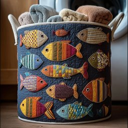 Rainbow Fish Quilted Laundry Basket Merch For Home And Living