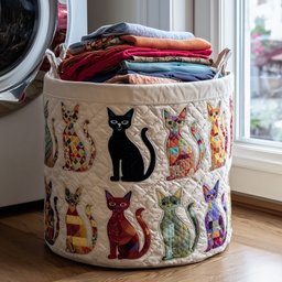 Playful Cat Quilted Laundry Basket Merch For Home And Bedroom