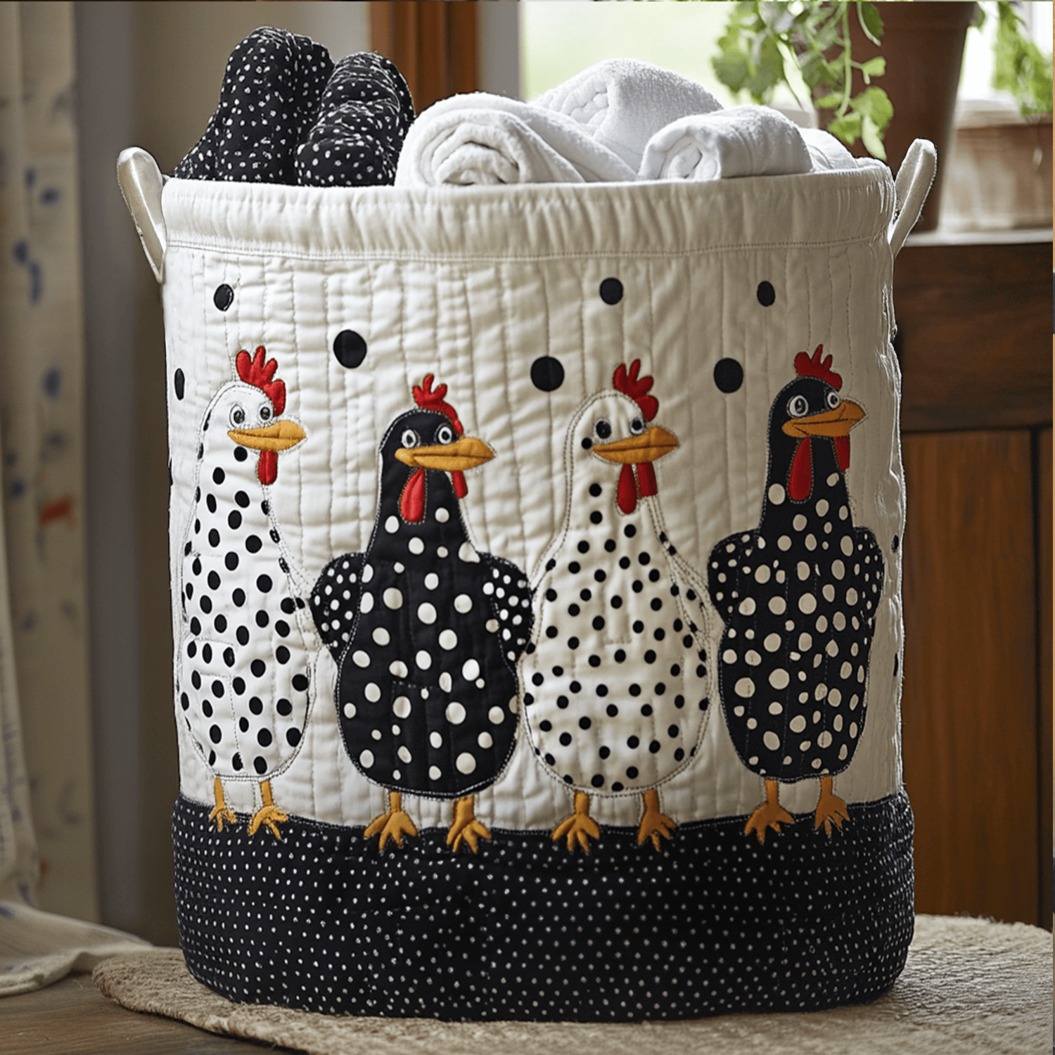 Polka Dot Peckers Quilted Laundry Basket Thanksgiving Merch Gift
