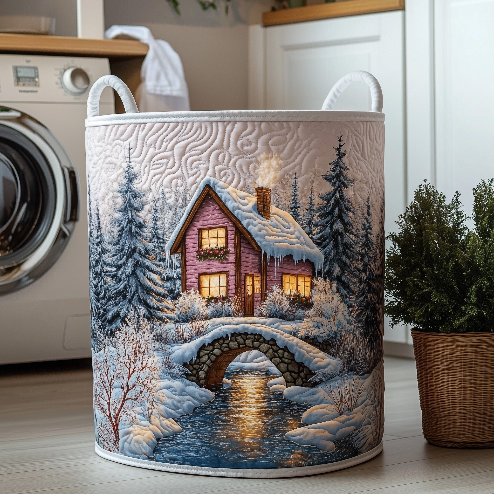 Peaceful Snow Cabin Quilted Laundry Basket Gftohd10326 Everyday Merch Choice
