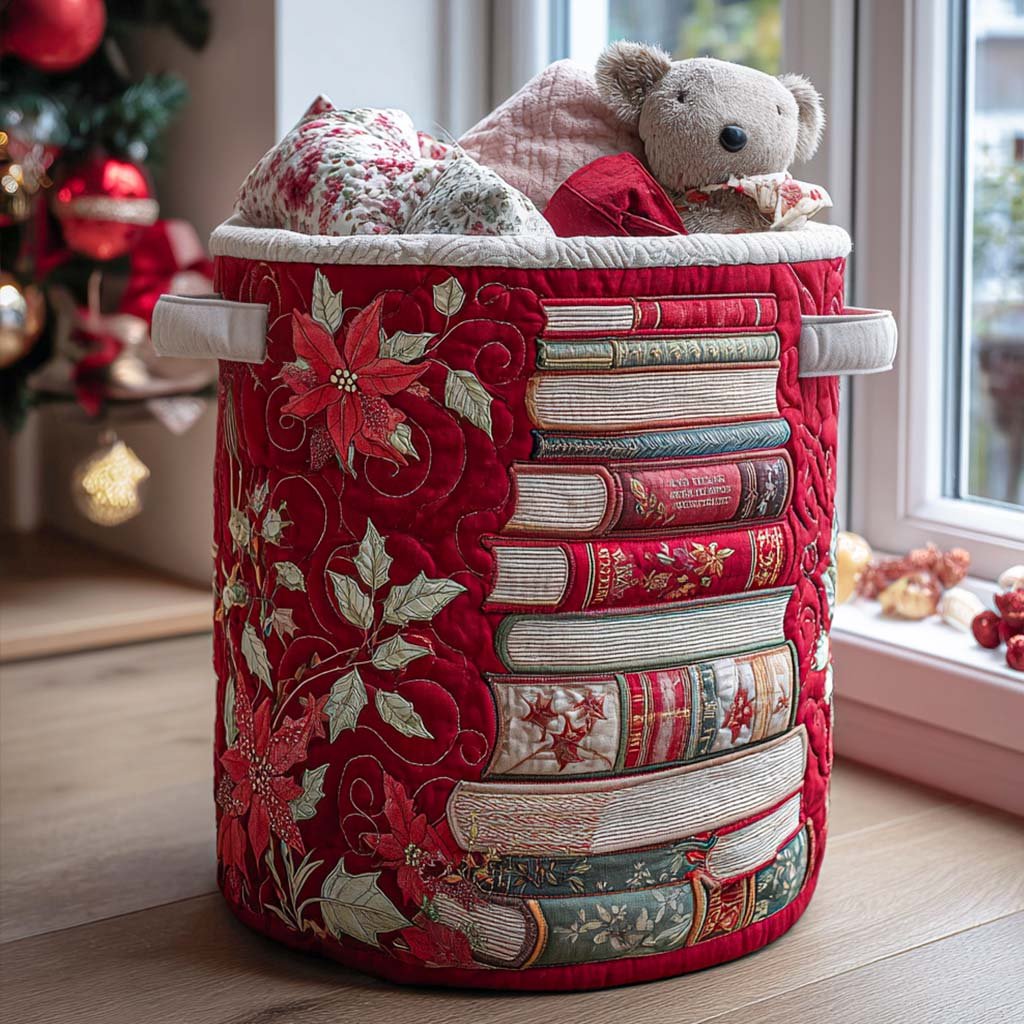 Poinsettia Tales Quilted Laundry Basket Excellent Gift For Her
