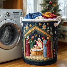 Nativity Scene Quilted Laundry Basket Gift To Brighten Their Day