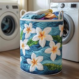 Plumeria Blossom Quilted Laundry Basket Valentine�s Day Merch Gift