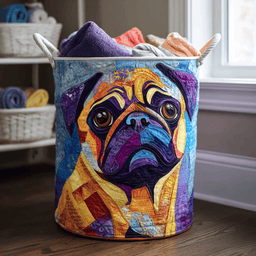 Smiling Pug Quilted Laundry Basket Holiday Merch Gift