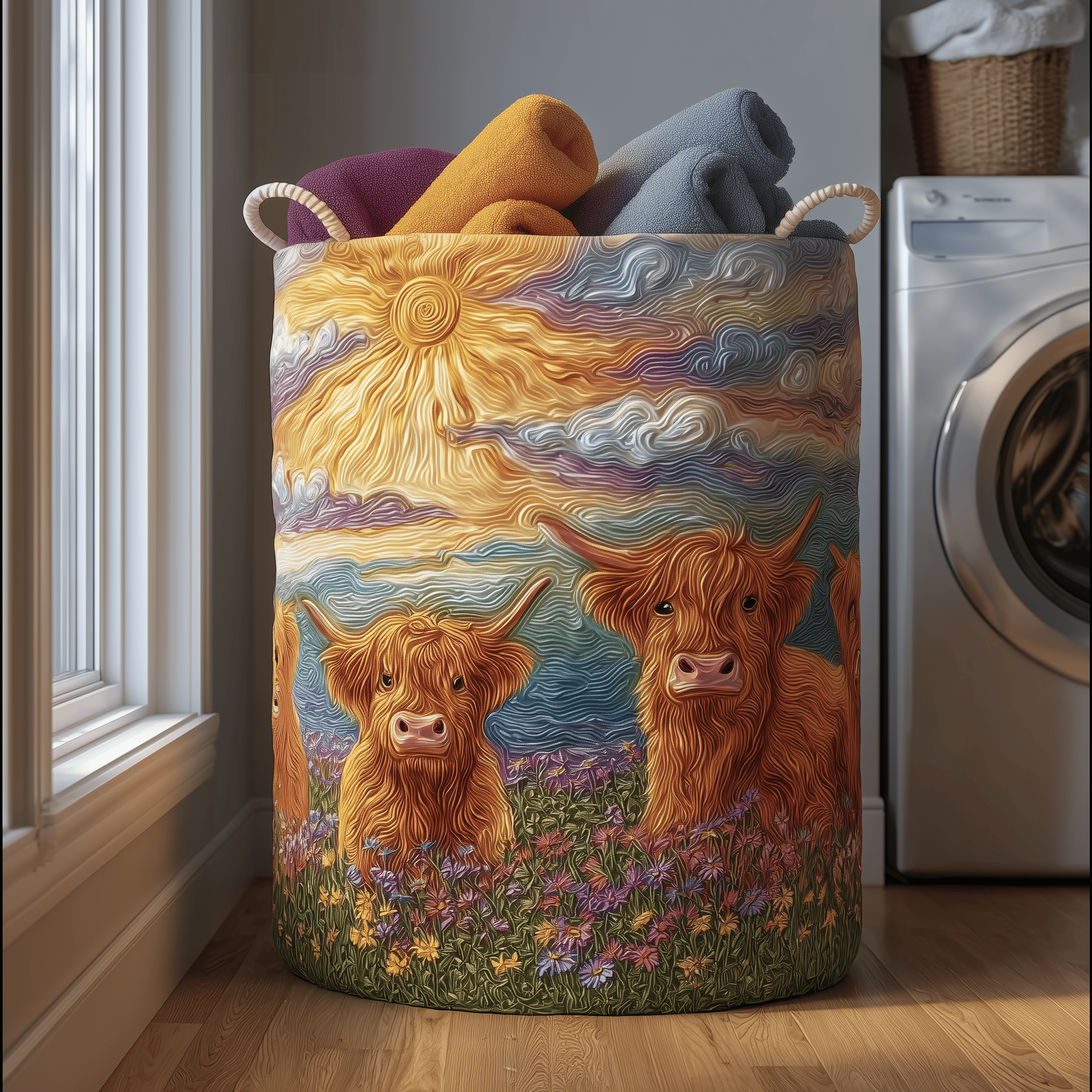 Floral Cow Quilted Laundry Basket Summer Merch Vibes