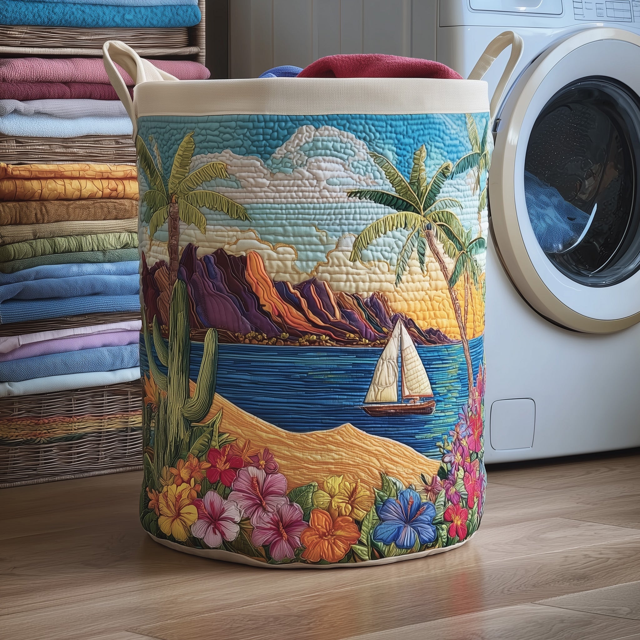 Tropical Beach Quilted Laundry Basket Spring Merch Pick