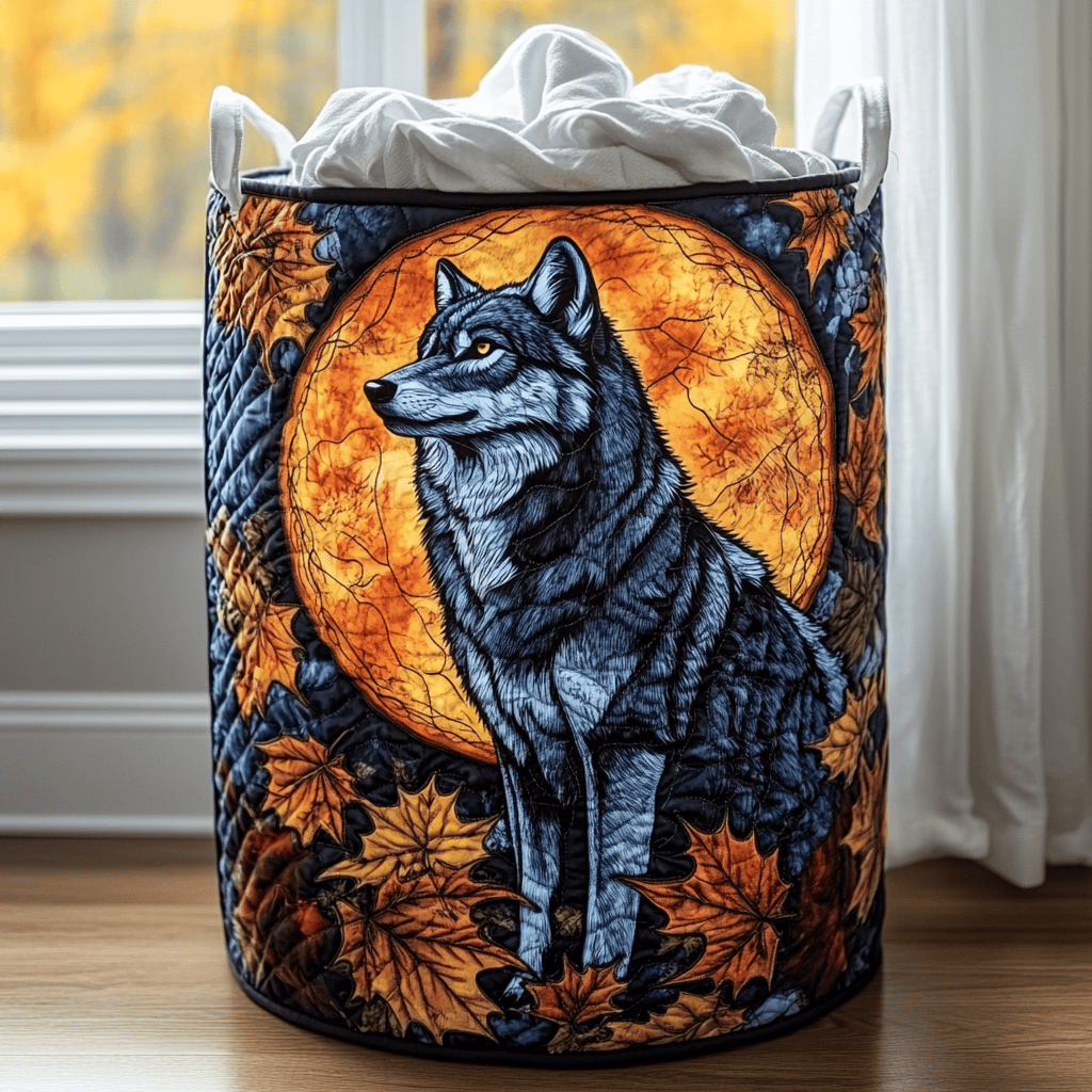 Night Wolf Quilted Laundry Basket Holiday Merch Gift
