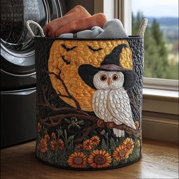 Snow Owl Halloween Quilted Laundry Basket Merch For Family