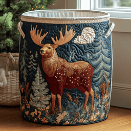 Golden Moose Quilted Laundry Basket Thanksgiving Merch Gift