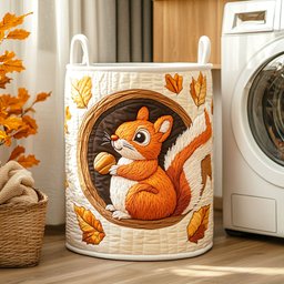 Harvest Squirrel Quilted Laundry Basket Merch For Kids