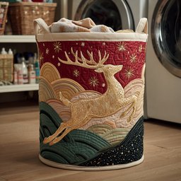 Golden Reindeer Quilted Laundry Basket Spring Merch Pick
