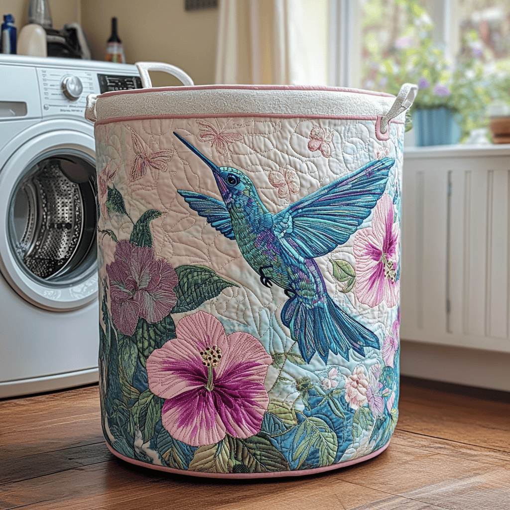 Hummingbird Haven Quilted Laundry Basket Merch For Family